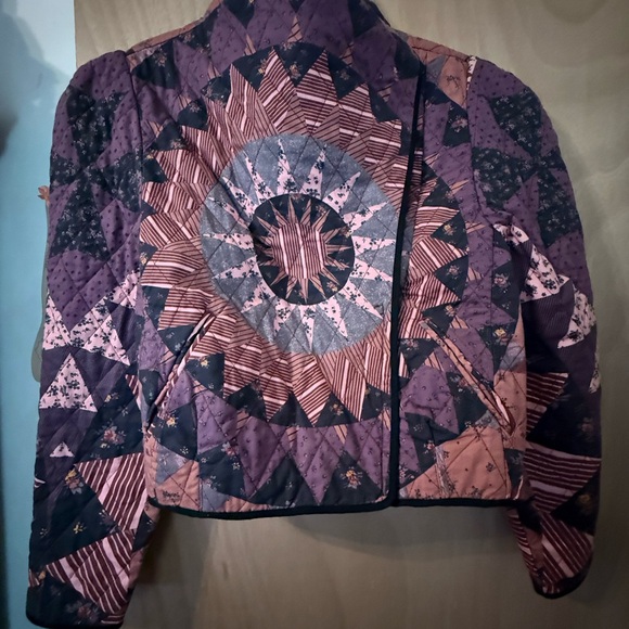 FREE PEOPLE Women's Geometric Bomber Quilted Jacket - Purple and Black - Picture 3 of 5